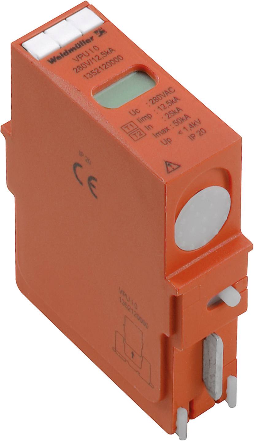 Weidmüller 1352120000 VPU I 0 280V/12,5kA Descargador de protección contra la sobretensión enchufable Protección de sobretensión para: Armario del distribuidor 25 kA 1 UD(S).