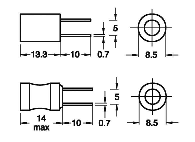 Fastron 09P-100K-50 09P-100K-50 Inductancia Termoencogible Cableado radial 09P Dimensión modular 5 mm 10 µH 0.03 Ω 2.4 A-1