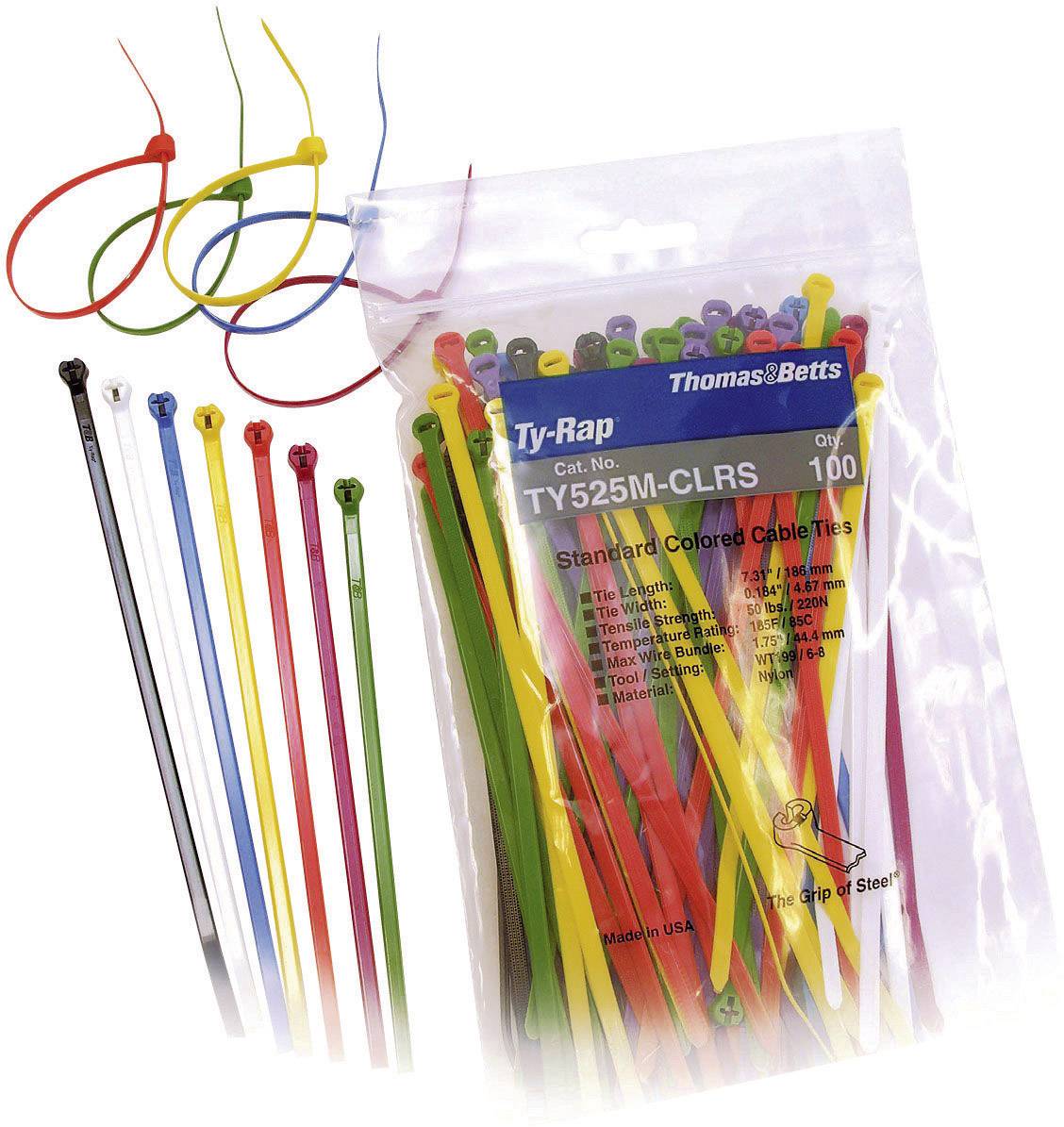 ABB TY525M-CLRS TY525M-CLRS Brida para cables 186 mm 4.80 mm Schwarz, Marrón, Rot, Naranja, Amarillo, Verde, Blau, Lila,-0