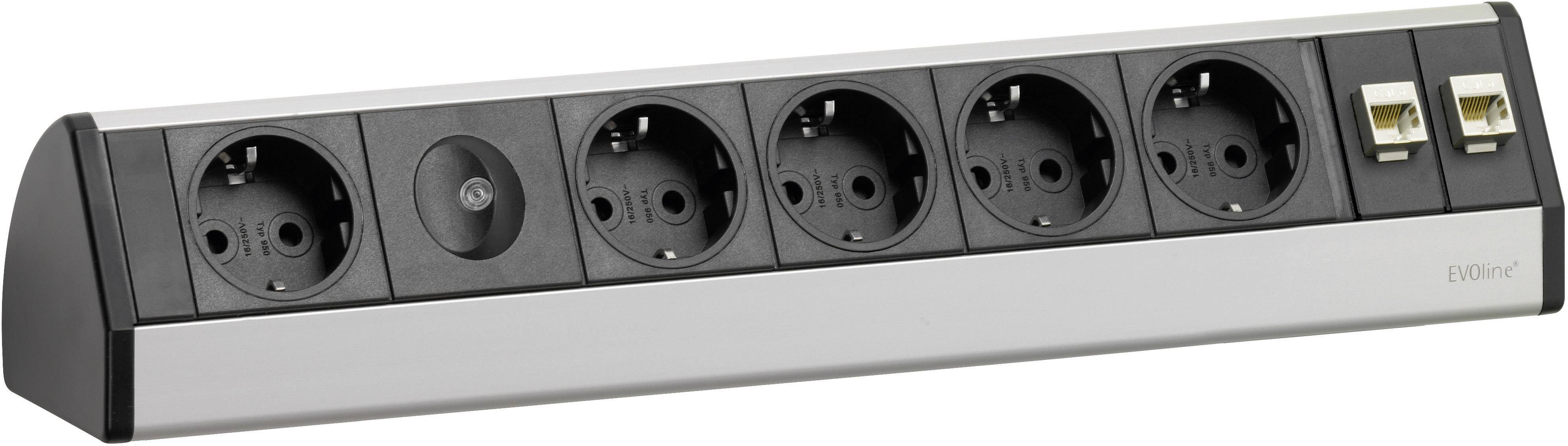 EVOline 93002983 Regleta de enchufes con interruptor Schwarz, Plata Contacto de puesta a tierra 1 ST