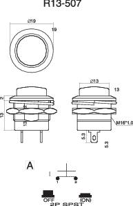TRU COMPONENTS 1587736 TC-R13-507A-05RT Pulsador 250 V/AC 3 A 1 Off/(On) Pulsante 1 UD(S).-1