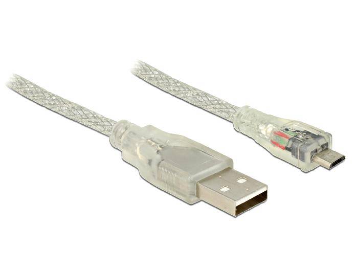 Delock Cable USB USB 2.0 Conector USB-A, Conector USB-Micro-B 1.00 m Transparente Con núcleo de ferrita 83898-1