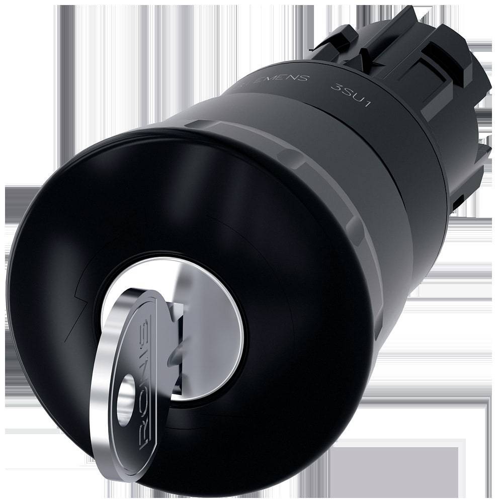 Siemens 3SU10001HG100AA0 3SU1000-1HG10-0AA0 Pulsador tipo seta Pomo Schwarz Desbloqueo con llave 1 ST