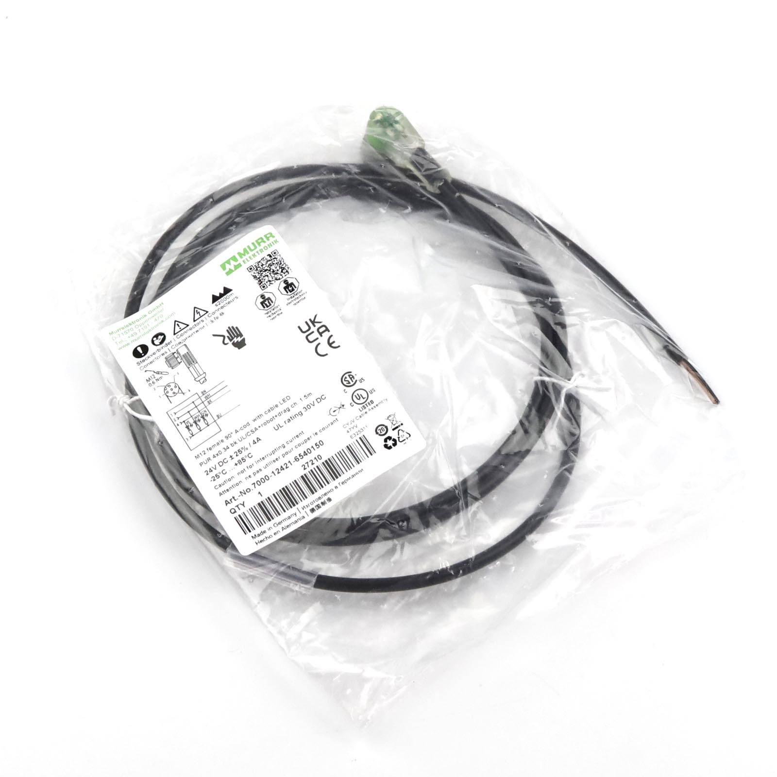Murrelektronik 7000-12421-6540150 Conector de sensor/actuador, sin montar M12 x 1 Conector hembra, acodado 1.50 m Número-0