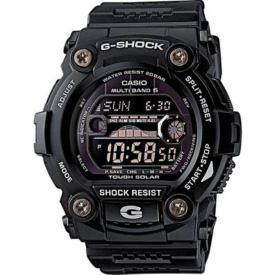 Une montre Casio G-Shock noire et robuste à affichage numérique indique l'heure 10:50:08 et la date avec le jour de la semaine.