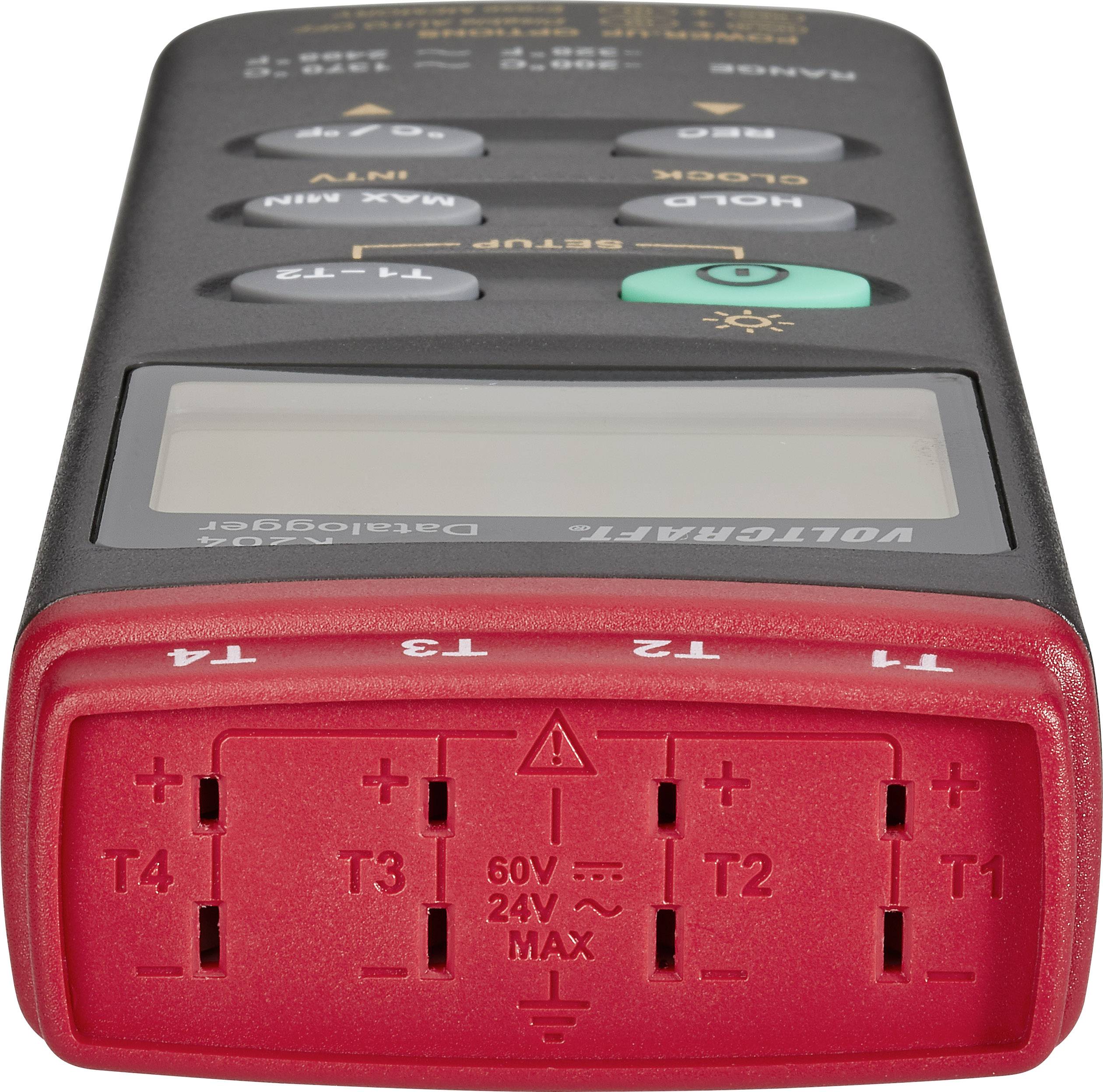 'Voltcraft indicateur de direction de champ de rotation avec bornes de test rouges pour les phases T1, T2, T3 et T4, adapté pour les tensions jusqu'à 60V 24V MAX.'