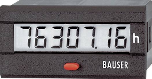 Compteur horaire électronique affichant '76307,16 h', avec un bouton rouge en bas et l'inscription 'BAUSER' à droite.