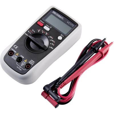 Multimètre numérique avec affichage et commandes, à côté de deux pointes de test avec câbles. Idéal pour mesurer les valeurs électriques.