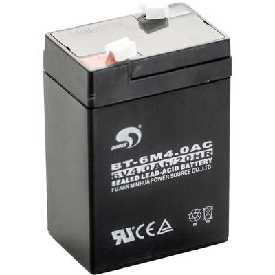 Batterie au plomb scellée, 6V 4Ah de capacité, modèle : BT-6M4.0AC de Fujian Minhua. Adaptée aux systèmes d'alimentation de secours.