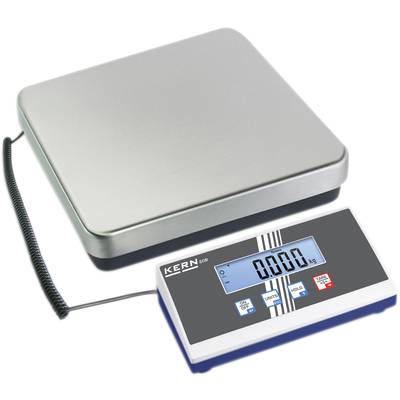 Balance de paquets avec affichage numérique, indiquant '0,000 kg'. La balance a une plateforme en métal et est reliée à l'écran par un câble.