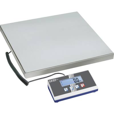 Balance électronique avec une grande plateforme rectangulaire en acier inoxydable, reliée à un contrôleur numérique par un câble. L'affichage indique '0,0'.