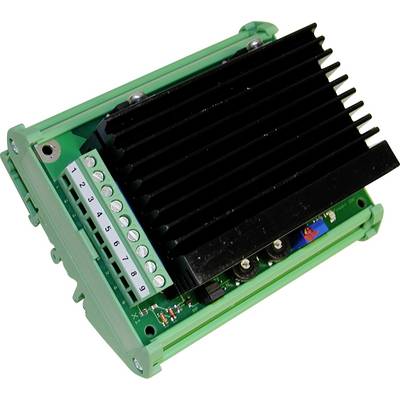 Un module électronique vert avec des connexions et un dissipateur thermique, utilisé pour le contrôle d'appareils électroniques, gros plan.