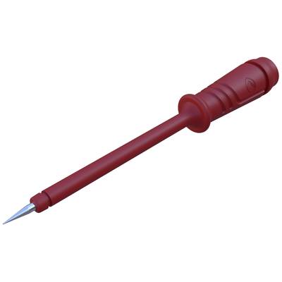 Un testeur de tension rouge avec une poignée isolée et une pointe métallique pointue pour détecter la présence de tension électrique.