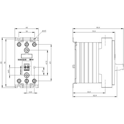 Schéma de circuit d'un appareil électrique avec dimensions : largeur 83,9 mm, hauteur 144 mm. Vue latérale montrant une profondeur de 95,9 mm. Connexions en bas.