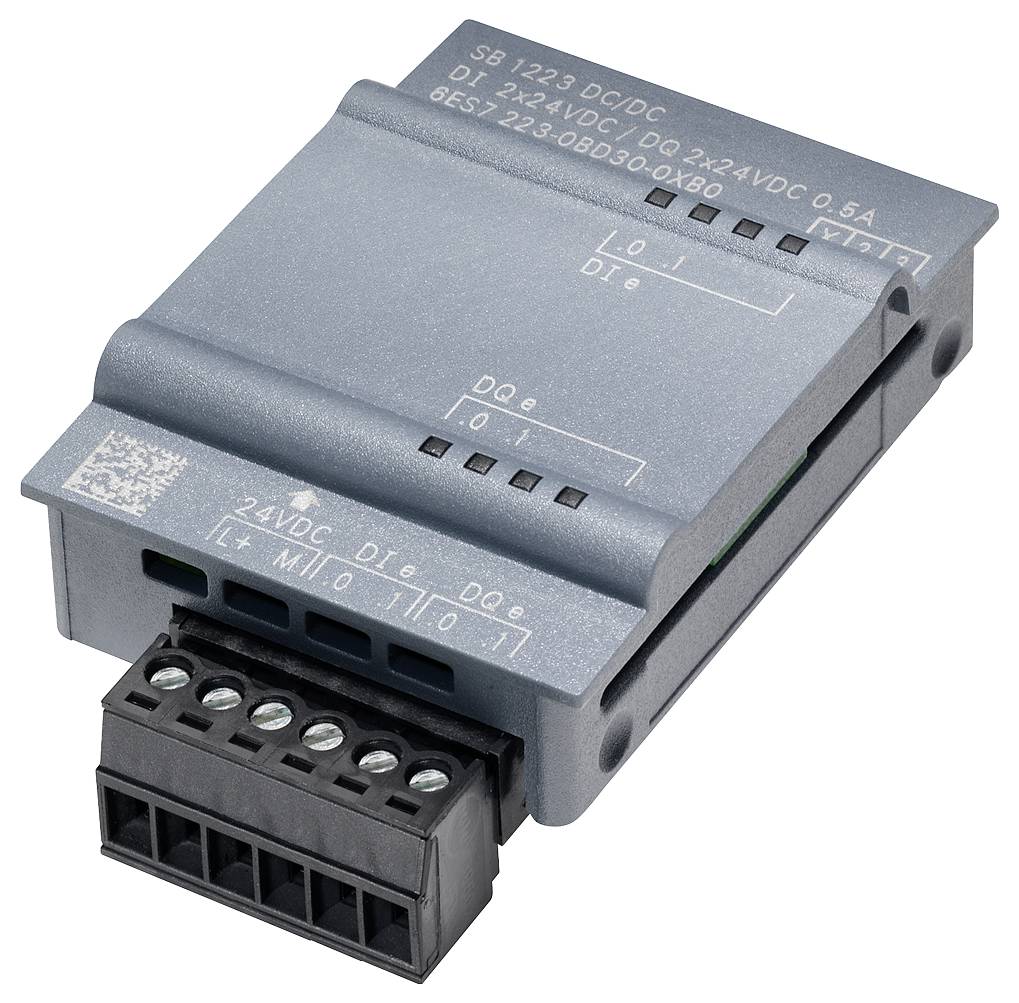 Composant électronique avec plusieurs bornes de connexion, adapté pour 24V DC/DC, marqué 'DO1' et 'DO2'. Boîtier gris compact.