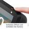 Gros plan sur une main actionnant un curseur d'objectif sur un appareil. En dessous est inscrit : 'Ouverture et fermeture simple de l'appareil photo'.