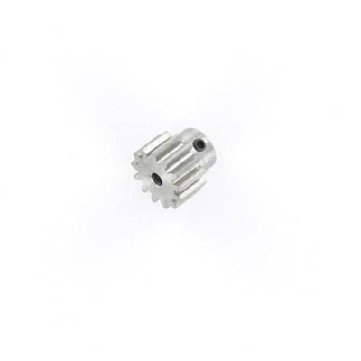 Un petit engrenage argenté avec douze dents sur un fond blanc. Il comporte un trou sur le côté pour la fixation.