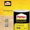 Colle 'Pattex Kraftkleber Transparent' en boîte sur surface en bois, produit flexible et transparent. Adapté pour des connexions fortes, 650g.