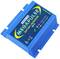 Appareil bleu portant l'inscription 'Megapulse Battery Refresher 24V'. Affiche des symboles de tension et des avertissements.