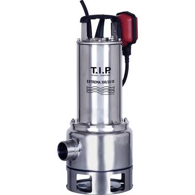 'Pompe de plongée en acier inoxydable pour eaux usées, modèle T.I.P. Extrema 300/10 IX, avec raccordement latéral et interrupteur rouge.'