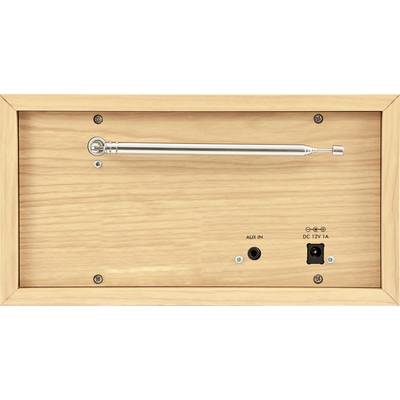 Plaque en bois avec antenne et connexions : AUX IN et DC 12V 1A.