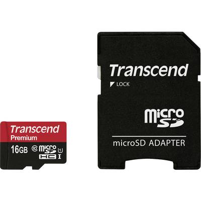 Carte microSDHC Transcend Premium 16 GB Class 10, UHS-I avec adaptateur SD