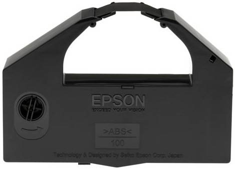 Système de ruban encreur noir pour imprimantes Epson, portant l'inscription 'EPSON EXCEED YOUR VISION' au centre, fabriqué par Seiko Epson Corp.