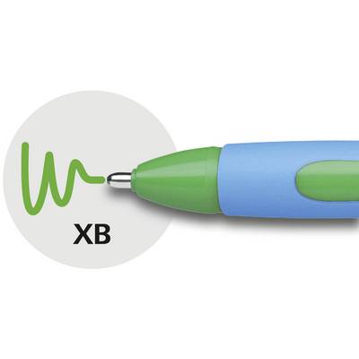 Un stylo bleu-vert trace une ligne verte sur un cercle blanc. En dessous est inscrit 'XB'.