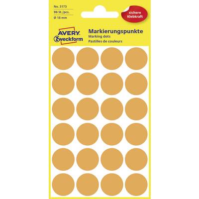 Lot de 96 pastilles adhésives rondes jaunes Avery Zweckform, diamètre 18 mm, 'adhérence sécurisée'.