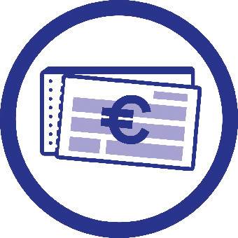 Un symbole bleu portant un signe euro sur un billet de banque, entouré d'un cercle. Représentation de l'argent ou de la devise.