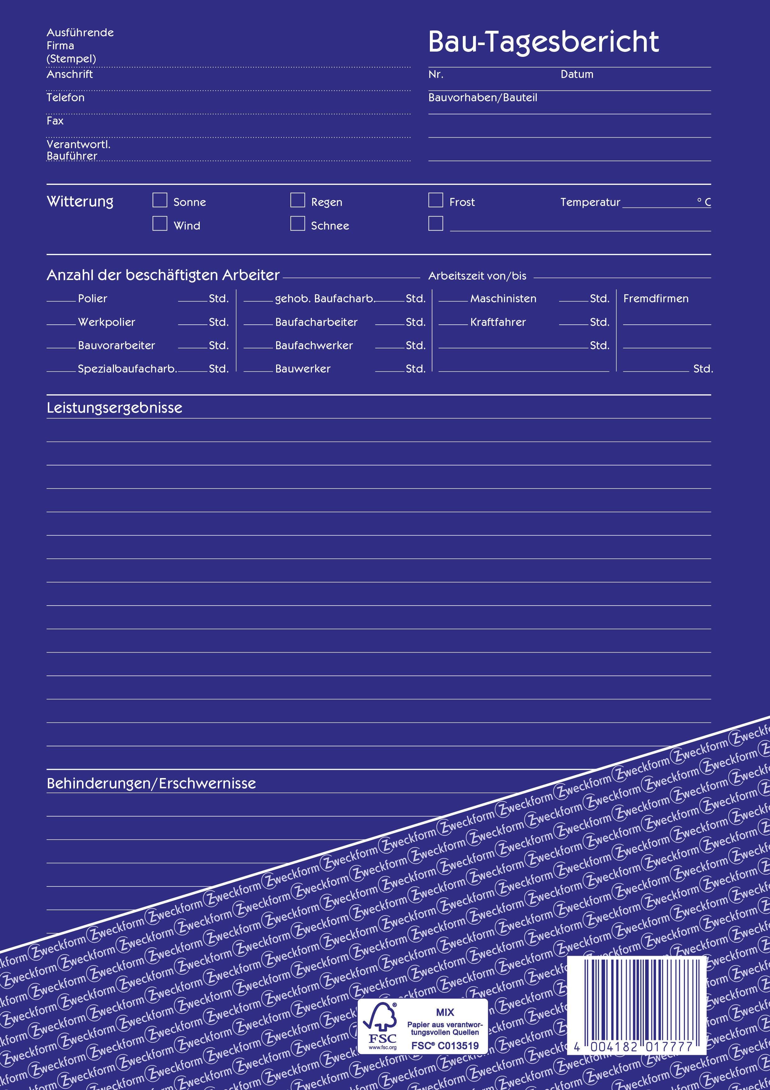 Formulaire de 'Rapport Journalier de Construction' avec des champs pour entreprise, projet, date, météo, nombre de travailleurs, progression des travaux et observations.