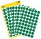Cinq feuilles avec de nombreux points adhésifs verts régulièrement répartis sur un fond blanc, emballées dans un carton jaune.