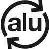 Symbole de recyclage noir avec les lettres 'alu' au centre, entouré de deux flèches circulaires.