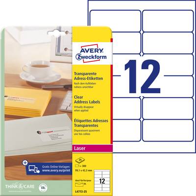 Avery-Zweckform L4772-25 Etiquette 99.1 x 42.3 mm film de polyester transparent 300 pc(s) permanente Etiquette pour adre