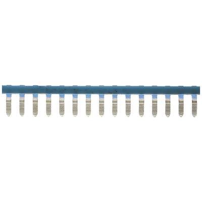 Un connecteur bleu avec plusieurs broches métalliques disposées verticalement.