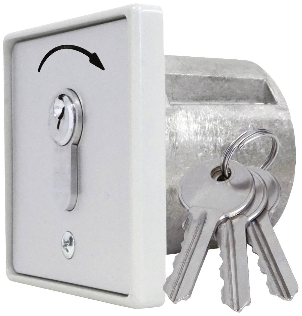 Un cadenas avec une flèche indiquant le sens de rotation, accompagné de trois clés suspendues. Symbolise la sécurité et le verrouillage.