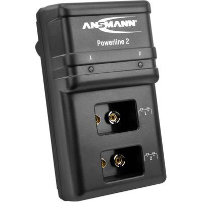 Chargeur Ansmann Powerline 2 noir avec deux emplacements pour batteries, numérotés '1' et '2'.