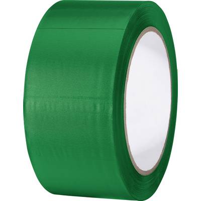 Ruban adhésif vert en rouleau, adapté pour l'emballage et le scellement.