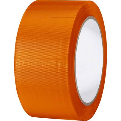 Un rouleau de ruban adhésif orange, adapté pour l'emballage et les réparations.