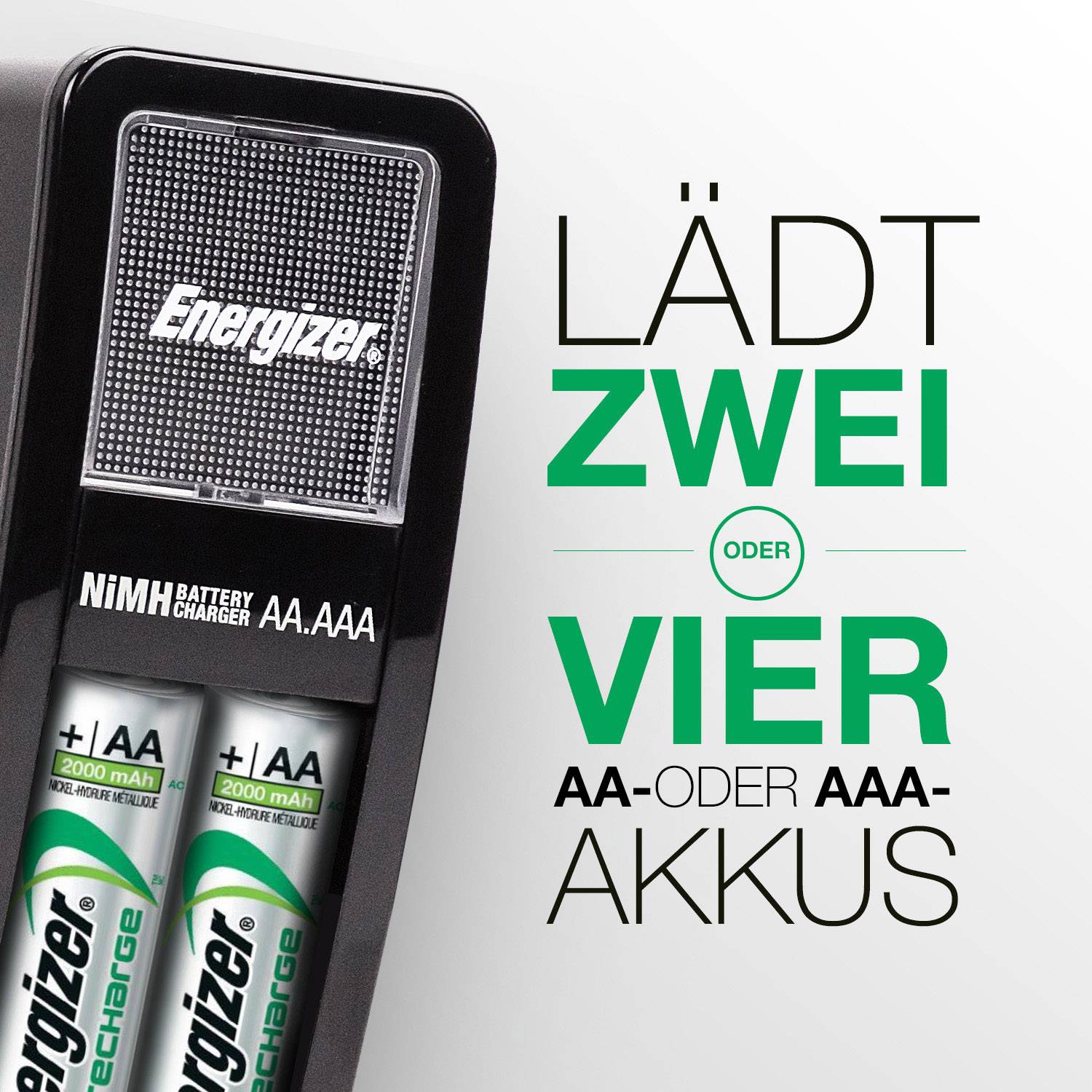 Energizer Mini Charger CH2PC4 Chargeur de piles rondes NiMH LR03 (AAA), LR6 (AA)-6