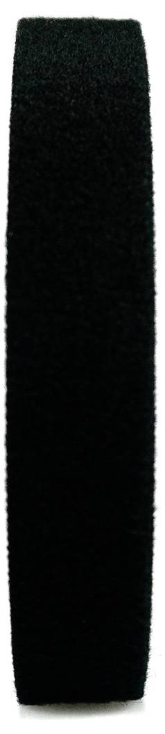 Un rouleau de bande auto-agrippante noir brillant, vue verticale.