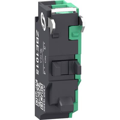 Vue latérale d'un disjoncteur électrique noir et bleu-vert étiqueté « ZBE1015 » avec des positions d'interrupteur et un code QR.