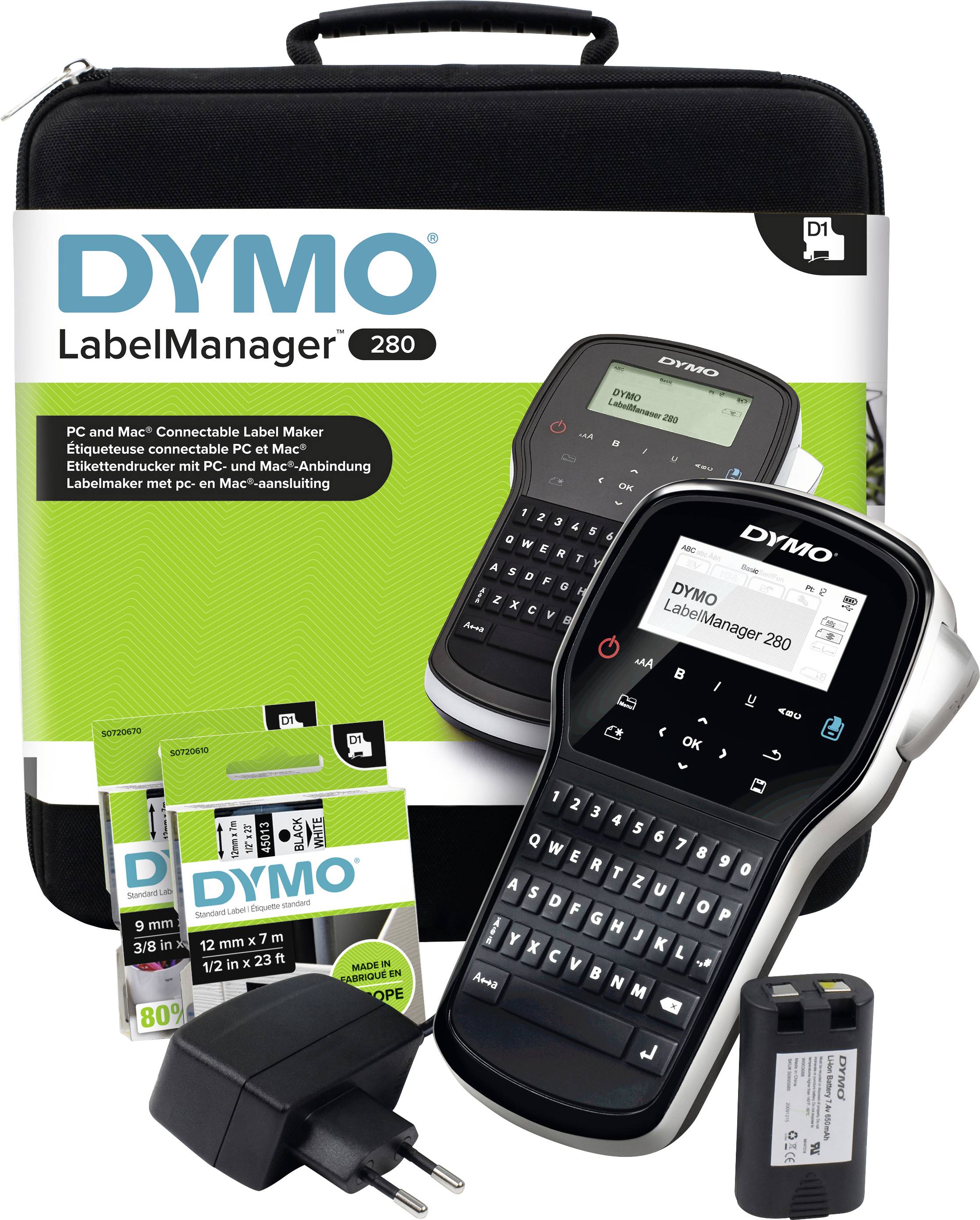 Dymo LabelManager 280 Etiqueteuse de Bureau 4 Cassettes de Ruban D1 12 mm x 7 m 