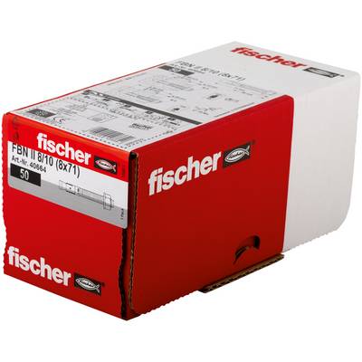 Boîte produit Red Fischer étiquetée « FBN II 8/10 (8x71) » et « 50 », probablement des fixations d'ancrage, présentée sur un fond blanc.