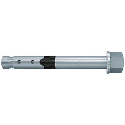 Boulon d'ancrage extensible en métal avec manchon fendu et écrou hexagonal sur fond blanc.