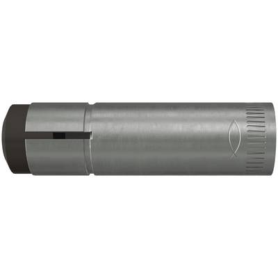 Dispositif cylindrique en métal avec un capuchon d'extrémité foncé, une fente latérale et une pointe nervurée, montré en gros plan sur fond blanc.