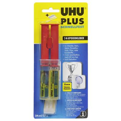 UHU Plus Schnellfest - Colle époxy bicomposante pour métaux, bois, verre, plastique. Transparence en 5 minutes, résistance élevée.