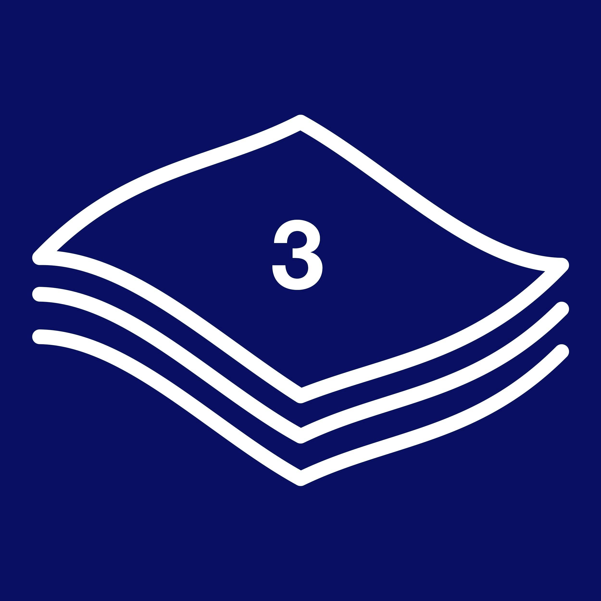 Plusieurs feuilles superposées avec le chiffre '3' au centre, sur un fond bleu foncé.