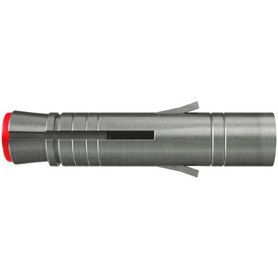 Un dispositif cylindrique en métal avec un capuchon rouge à une extrémité et deux ailettes latérales, présenté sur un fond blanc.