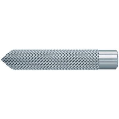 Une fraise rotative en métal ou un foret de fraisage avec une surface texturée à facettes de diamant et une tige cylindrique lisse sur un fond blanc.